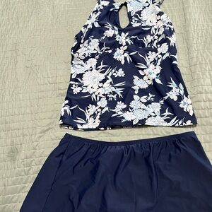 Floral Navy Tank and Swim Skirt Set tankini bikini